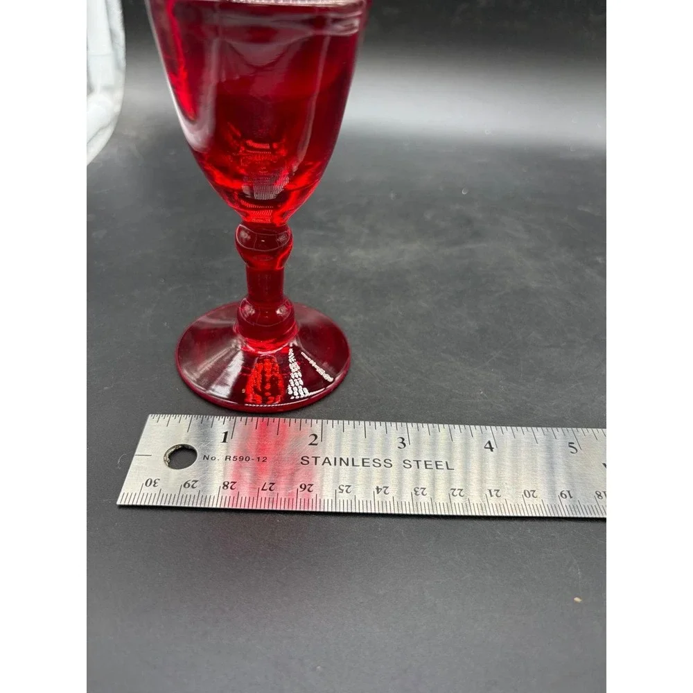 Vintage Ruby Red Glass Cordial Glasses Stemmed Liqueur Set of 2 Red 4.5 Inch